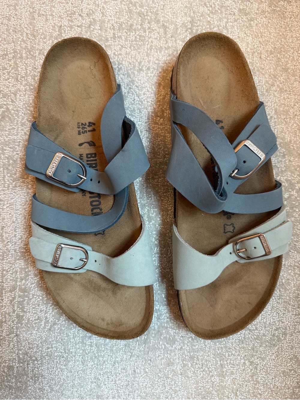 Birkenstock Two-Tone Light Blue and Slate Crisscross Sandals